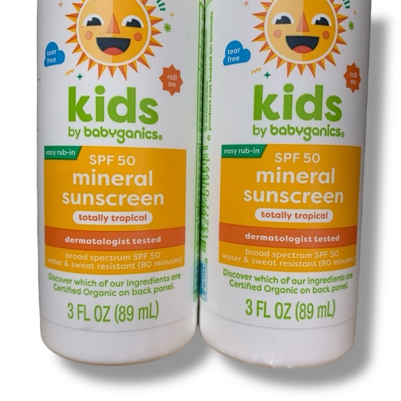 2 Pack Kids Babyganics Mineral Sunscreen SPF 50 Tropical Roll On 3oz EXP 3/26 - Picture 6 of 10